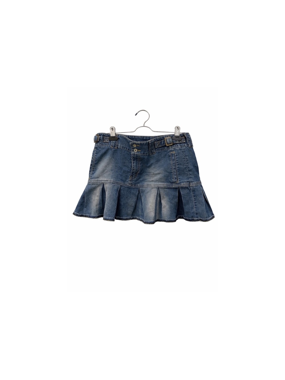 Vintage Blue Denim Pleated Skirt